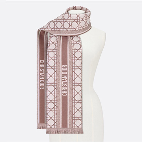 디올 여성 까나쥬 캐시미어 버진 울 스카프 로즈 드 방 에크루 31CAN205I005-C420 - Dior Cannage Cashmere Virgin Wool Scarf Rose Des Vents Ecru